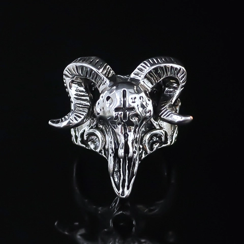 Vintage Gotische Ramsschedel Ring Voor Heren Verzilverde Legering Kruis Verstelbare Open Ring Punk Hip Hop Rock Sieraden