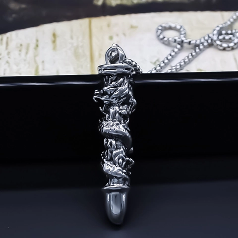 Collana con Pendente Cilindrico in Rilievo a Forma di Drago in Lega Retro Gioielli Vintage Hip Hop Streetwear Punk per Uomo Donna