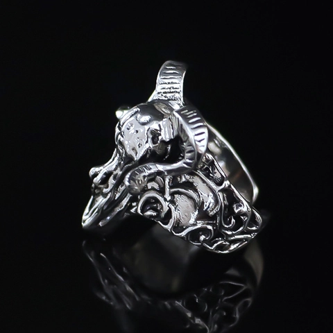 Vintage Gotische Ramsschedel Ring Voor Heren Verzilverde Legering Kruis Verstelbare Open Ring Punk Hip Hop Rock Sieraden
