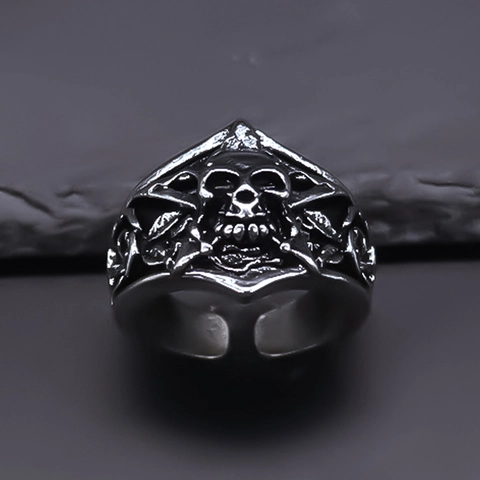 Vintage Punk Totenkopf Geschnitzter Offener Ring Gothic Distressed Legierung Verstellbarer Ring Für Herren Retro Modeschmuck