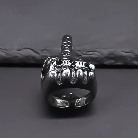 Retro Hip Hop Alloy Middle Finger Hand Gesture Adjustable Open Ring For Men Punk Personalized Trendy Statement Jewelry Gift