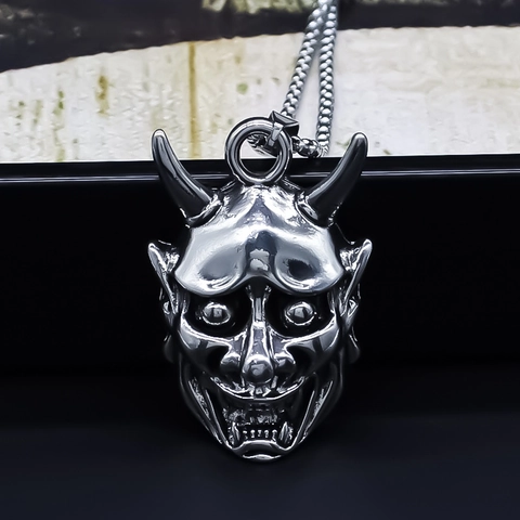 Vintage Gothic Hannya Maske Anhänger Halskette Für Herren Retro Legierung Galvanisierte Teufelsgesicht Kette Halloween Schmuck