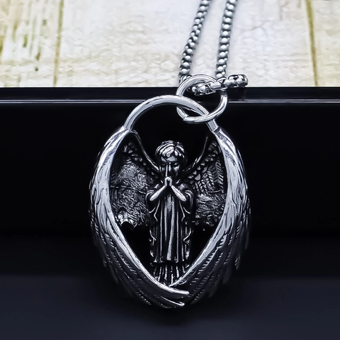Vintage Legierung Engel Flügel Anhänger Halskette Retro Galvanisiert Schlüsselbeinkette Unisex Mode Engel Figur Schmuck Geschenk
