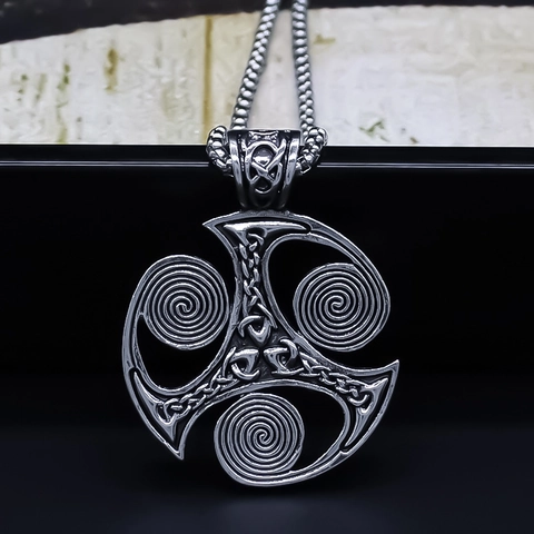 Collier Pendentif Triskèle Nœud Celtique en Alliage Vintage Géométrique Rond Boomerang Spirale Style Viking Bijoux pour Hommes Femmes