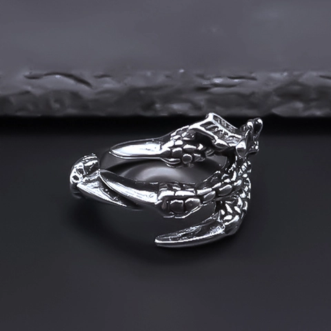 Vintage Legering Drakenklauw Open Ring Voor Dames Heren Verzilverd Punk Gothic Verstelbare Dierlijke Vingerring Sieraden