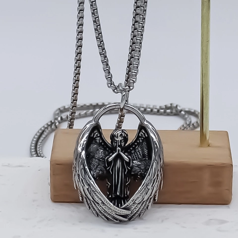 Vintage Legierung Engel Flügel Anhänger Halskette Retro Galvanisiert Schlüsselbeinkette Unisex Mode Engel Figur Schmuck Geschenk