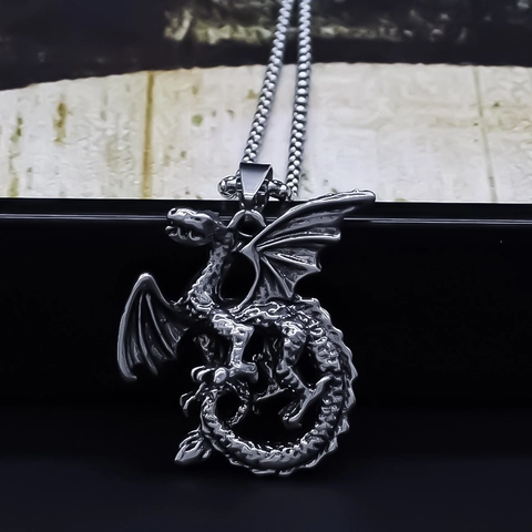 Collana con Pendente Drago Volante in Lega Punk Retro Argento Gotico Drago Alato Catena Box Gioielli Streetwear Unisex