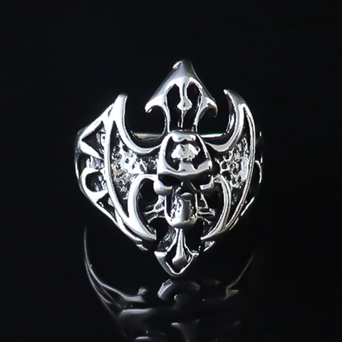 Gothic Bat Skull King Adjustable Open Ring Men Women Vintage Alloy Punk Hip Hop Finger Ring Halloween Jewelry Gift