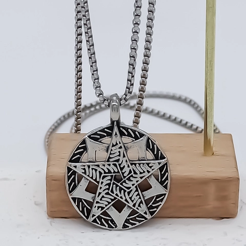 Collana con Pendente a Cerchio Cavo in Lega Vintage Pentagramma Gioielli Retro Gothic Star Charm con Catena a Scatola per Uomo Donna