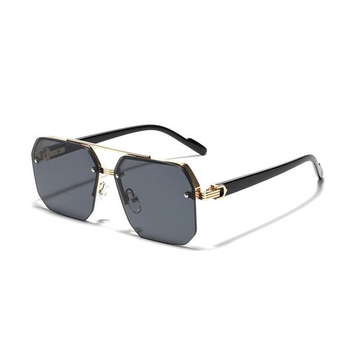 Occhiali da Sole Quadrati Senza Montatura a Poligono per Uomo Donna UV400 Cerniera con Decoro a C in Metallo Moda Street Hip Hop Occhiali Geometrici