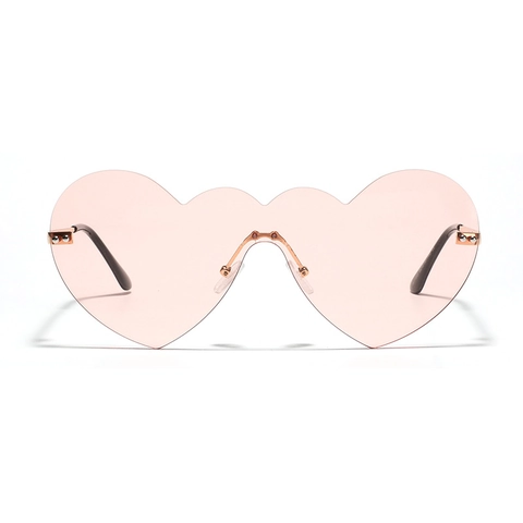 Lunettes de Soleil Sans Monture en Forme de Cœur Femmes Hommes Y2K Futuriste Surdimensionnées Verres PC Teintés Monture Métal
