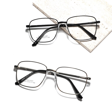 Marco de Gafas Ópticas Cuadrado de Acero Inoxidable para Mujeres Hombres Marco Grande Retro Moda Gafas Graduadas