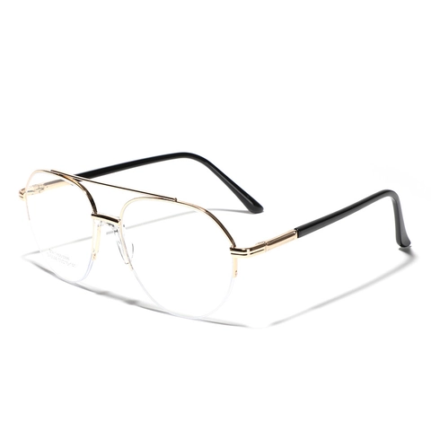 Stainless Steel Double Bridge Aviator Half Rim Optical Glasses For Women Men Fashion Retro Metal Frame Plain Eyeglasses