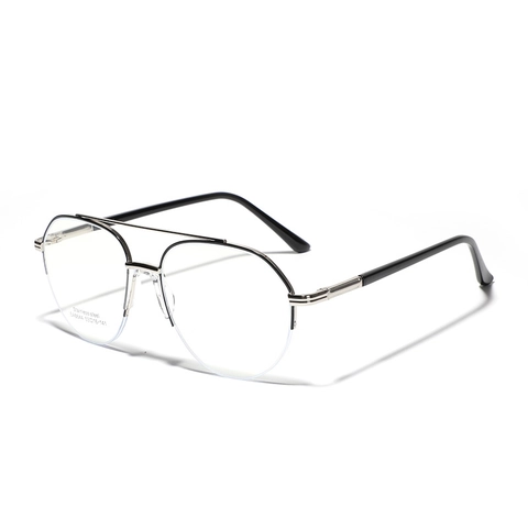 Stainless Steel Double Bridge Aviator Half Rim Optical Glasses For Women Men Fashion Retro Metal Frame Plain Eyeglasses