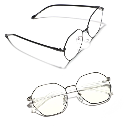 Damen Herren Retro Polygon Metallrahmen Optische Brille Leichtgewicht Edelstahl Flacher Spiegel Einfacher Brillenrahmen