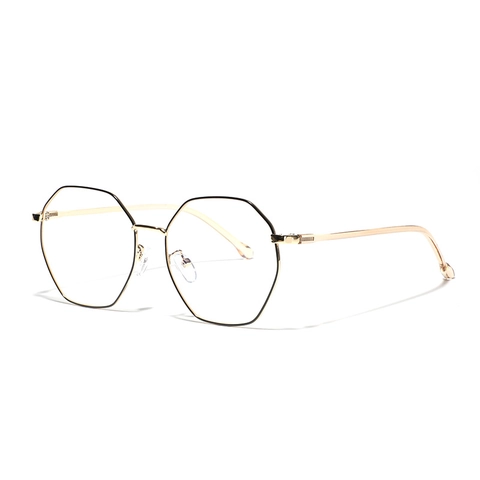 Damen Herren Retro Polygon Metallrahmen Optische Brille Leichtgewicht Edelstahl Flacher Spiegel Einfacher Brillenrahmen