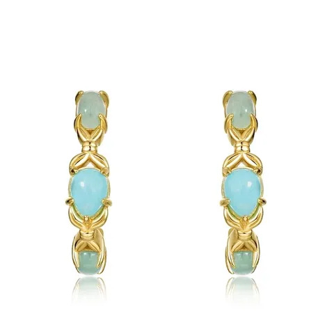 925 Sterling Silver Amazonite C-Shaped Stud Earrings Necklace Luxury Gold Plated Natural Stone Geometric Jewelry For Women Gift