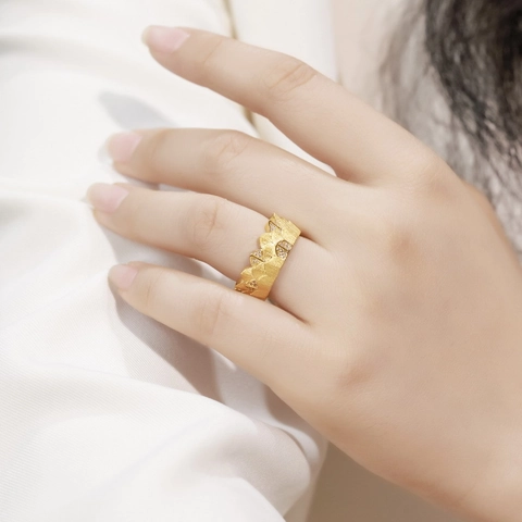 Vintage Crown Open Ring Women 925 Sterling Silver 10K Gold Plated Handcrafted Wire Drawing Zirconia Luxury Finger Ring