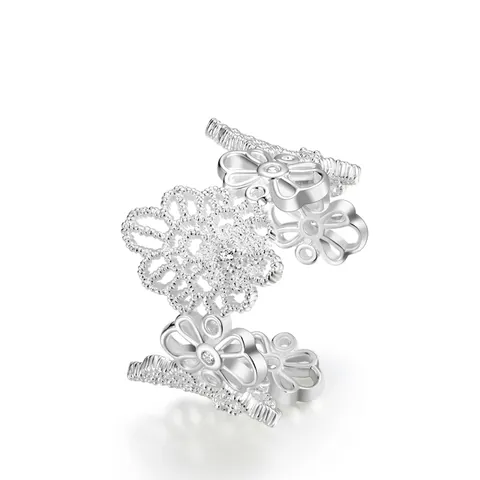 Anello Traforato in Pizzo Francese Zirconia Argento Sterling S925 Apertura Regolabile Anello per Donna Gioielli di Lusso Regalo Elegante