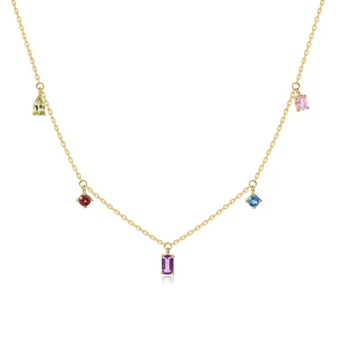 Collana a Nappa in Argento Sterling S925 Geometrica con Ametista Pendente in Pietre Colorate Placcato Oro per Donna Gioielli