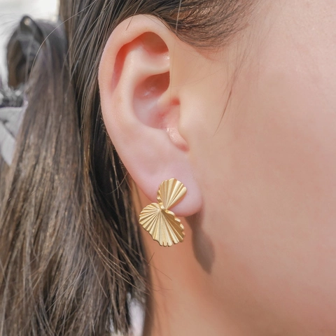 925 Sterling Silver Gold Plated Ginkgo Leaf Fan Stud Earrings For Women Handmade Brushed Texture Vintage Design Jewelry