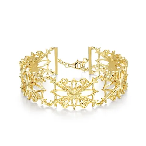 Vintage 925 Sterling Silver Gold Plated Hollow Out Filigree Bangle Bracelet For Women Geometric Floral Elegant Jewelry