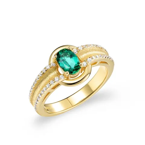 Vintage S925 Sterling Zilveren Vergulde Smaragd Ring Voor Dames Handgeborsteld Strass Ingelegd Vinger Sieraden