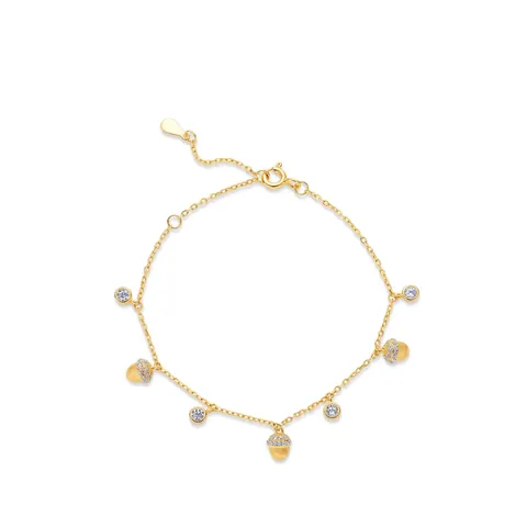 925 Sterling Silver Acorn Charm Bracelet Gold Plated Handmade Brushed Forest Style Zirconia Inlaid Adjustable Fine Jewelry Women