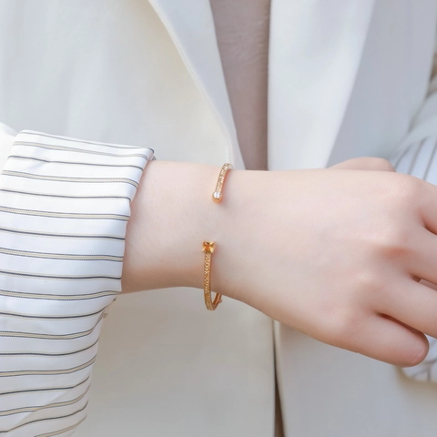 Vintage 925 Sterlingsilber Gold Überzogen Offener Armreif Für Damen Geometrische Geschnitzte Citrin Edelstein Armband Schmuck
