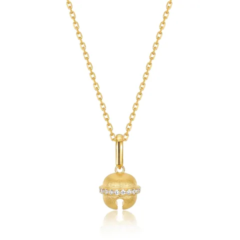 925 Sterling Silver Gold Plated Handmade Brushed Bell Pendant Necklace For Women Inlaid Zirconia Delicate Jewelry Charm Necklace Gift