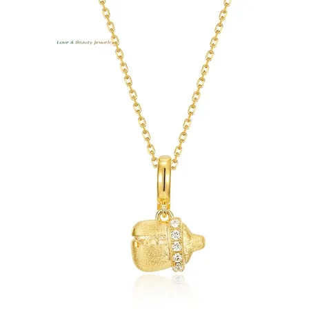 925 Sterling Silver 10K Gold Plated Feeding Bottle Pendant Necklace Hand Brushed Texture Zirconia Inlaid Women Jewelry