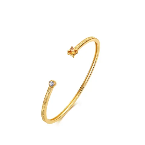 Vintage 925 Sterlingsilber Gold Überzogen Offener Armreif Für Damen Geometrische Geschnitzte Citrin Edelstein Armband Schmuck