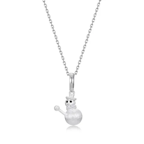 S925 Sterling Silver Snowman Pendant Necklace For Women Christmas Gift Handmade Brushed Finish White Black Zirconia Fine Jewelry