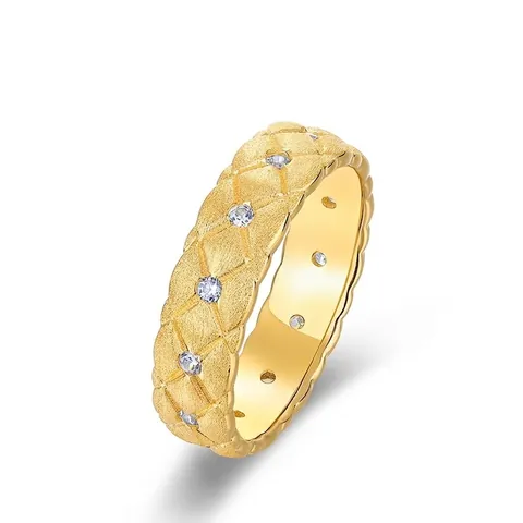 Anello Trapuntato in Argento Sterling 925 Placcato Oro Spazzolato a Mano Lusso Zirconia Gioielli Anello Donna