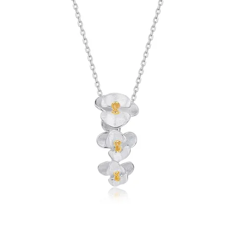 925 Sterling Silver Phalaenopsis Orchid Pendant Necklace For Women Elegant Hand Brushed Floral Gold Plated Fashion Clavicle Chain Jewelry