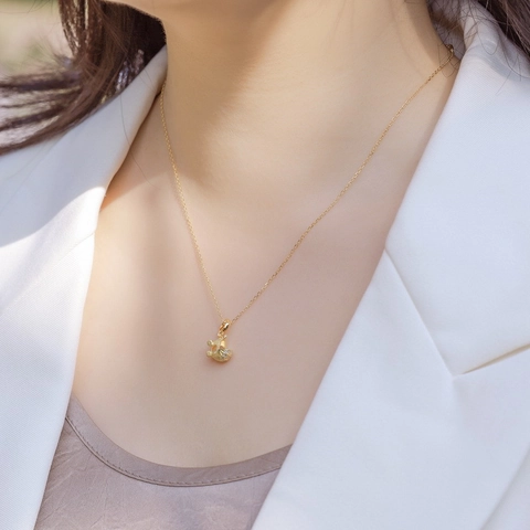 925 Sterling Silver Baby Stroller Pendant Necklace For Women Handcrafted Brushed Gold Plated Zirconia Clavicle Chain Necklace Jewelry