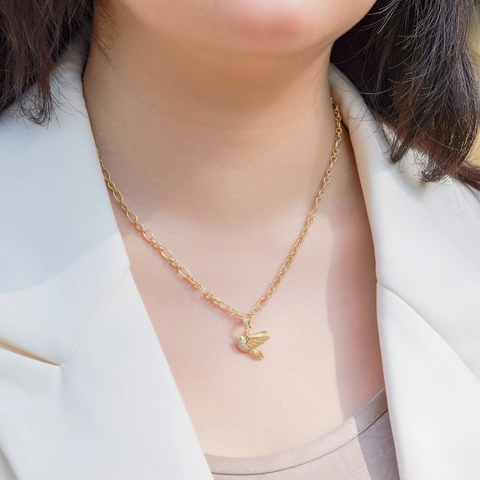 925 Sterling Silver Italian Craft Hand Brushed Gold Plated Necklace For Women Elegant Rhinestone DIY Pendant Jewelry Necklace