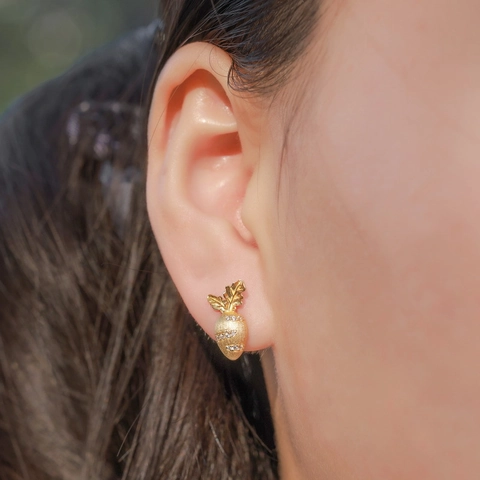 925 Sterling Silver Gold Plated Carrot Stud Earrings For Women Hand Brushed Metal Zirconia Cute Vegetable Fashion Jewelry