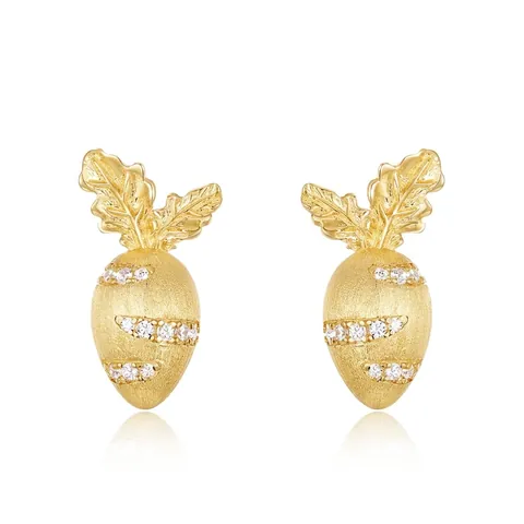 925 Sterling Silver Gold Plated Carrot Stud Earrings For Women Hand Brushed Metal Zirconia Cute Vegetable Fashion Jewelry