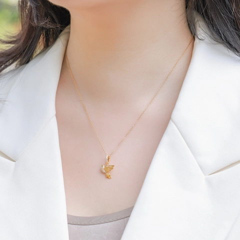 S925 Sterlingsilber Vergoldete Vogel Anhänger Halskette Für Damen Glitzernde Zirkonia Gebürstetes Metall Elster Tier Mode Schmuck
