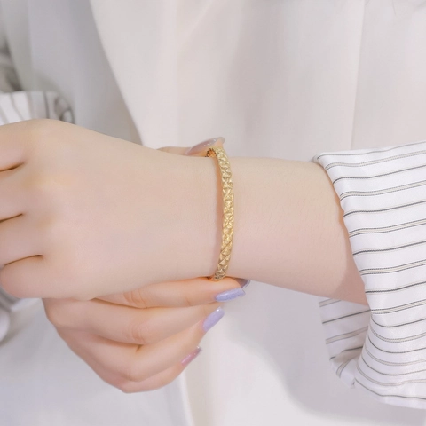Bracciale Rigido in Argento Sterling 925 Placcato Oro Stile Western con Trama Trapuntata a Rete Gioielli Moda Donna