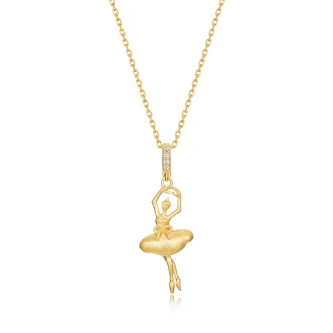 Künstlerisch 925 Sterling Silber Ballett Tänzerin Mädchen Anhänger Kette Vergoldet Strass Eingelegt Mode Schmuck Für Damen