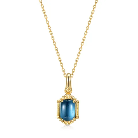 925 Sterling Silver Gold Plated Natural London Blue Topaz Pendant Necklace Vintage Geometric Geometric Rectangle Charm Jewelry For Women
