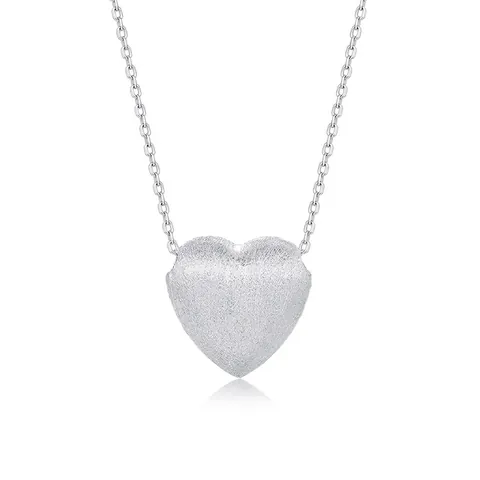 925 Sterling Silver Heart Pendant Necklace For Women Minimalist Handmade Brushed Texture Dainty Choker Chain Fashion Jewelry Gift