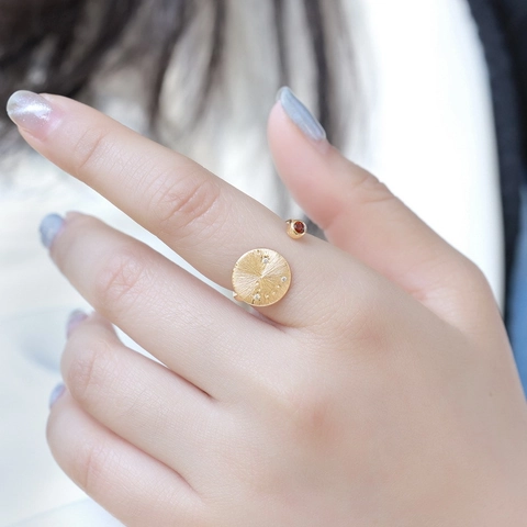 Anillo Abierto del Zodiaco de Plata de Ley S925 Cepillado a Mano Constelación Piedra Natural Circonia Joyería Ajustable