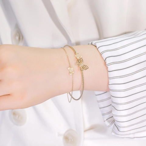 Luxury 925 Sterling Silver Gold Plated Butterfly Open Bangle For Women French Style Zirconia Inlaid Brushed Texture Bracelet Jewelry