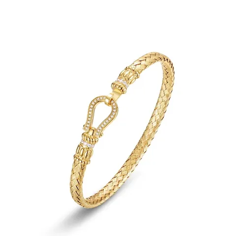 925 Sterling Silver Gold Plated Bracelet Horseshoe Buckle Braided Cable Design Minimalist Luxury Zirconia Inlaid Bangle For Women