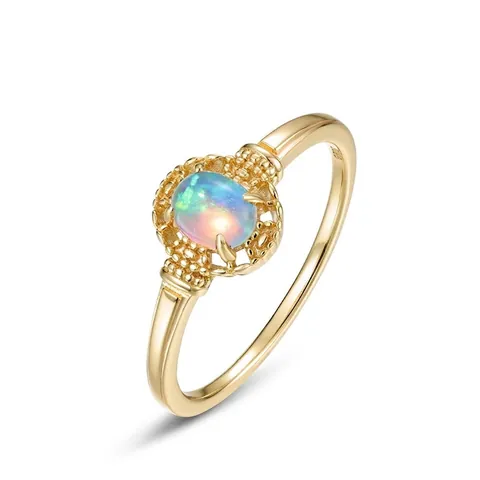 Vintage S925 Sterling Silver Gold Plated Oval Synthetic Opal Ring For Women Minimalist Fashion Jewelry Gift Elegant Accessory