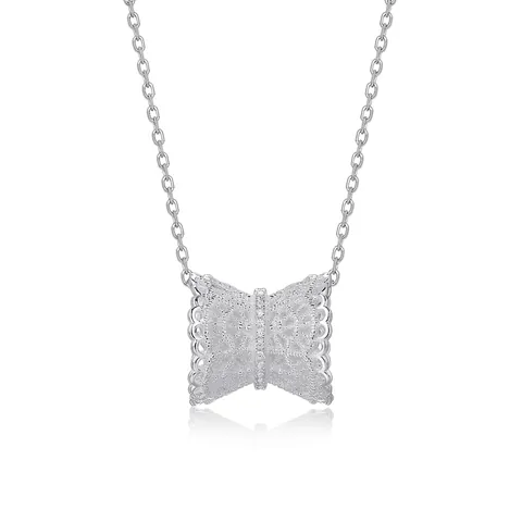 Collana Fiocco in Argento Sterling 925 per Donna Ciondolo Zirconia Traforato in Pizzo Vintage Gioielli a Catena a Clavicola di Moda
