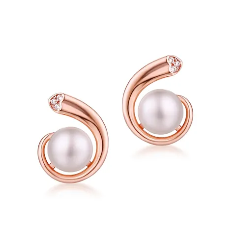 925 Sterling Zilver Zoetwaterparel Oorknopjes Voor Vrouwen Elegant Roségoud Verguld Spiraal Ontwerp Strass Sieraden